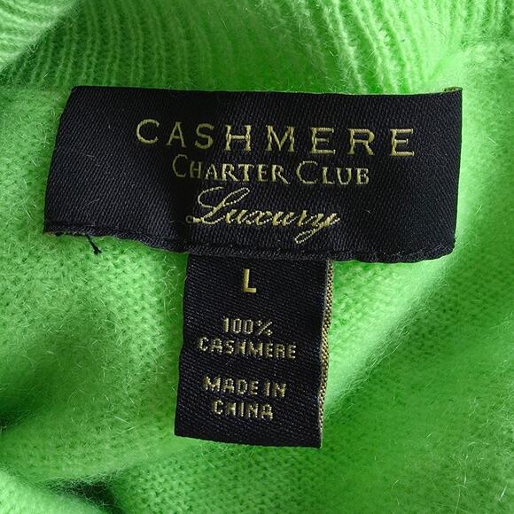 Charter Club Luxury Cashmere Neon Green Turtleneck Sweater sz Large Basic Winter - Picture 2 of 5